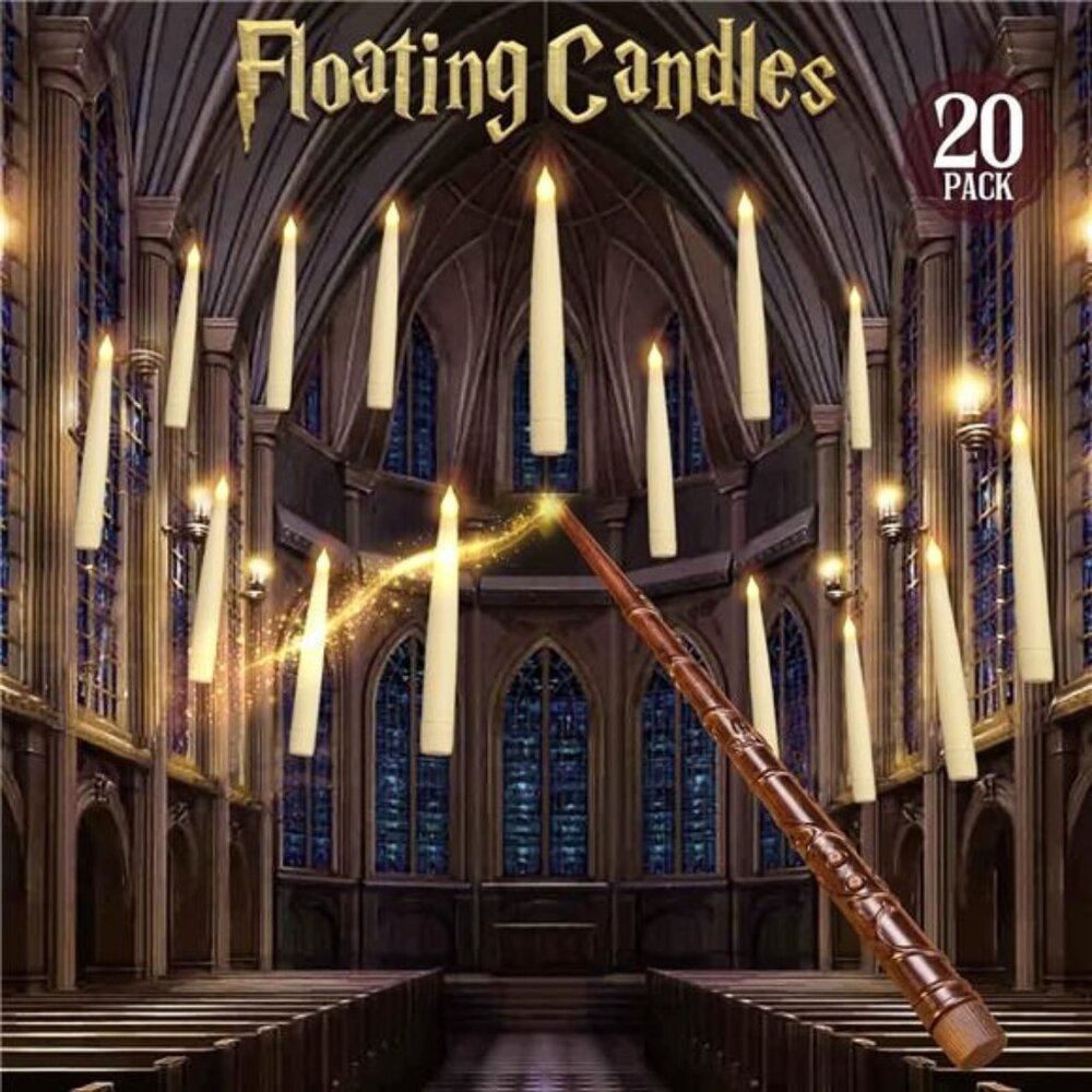 Halloween Decorations - Floating Candles with Wand - 20 Pcs Magic Hanging